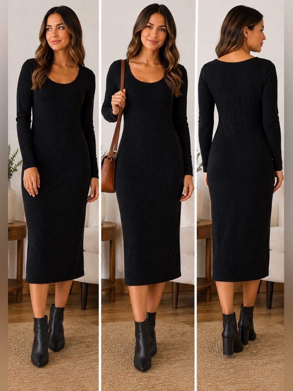 Universal Threads Classic Black Long-Sleeve Knit Sweater Dress